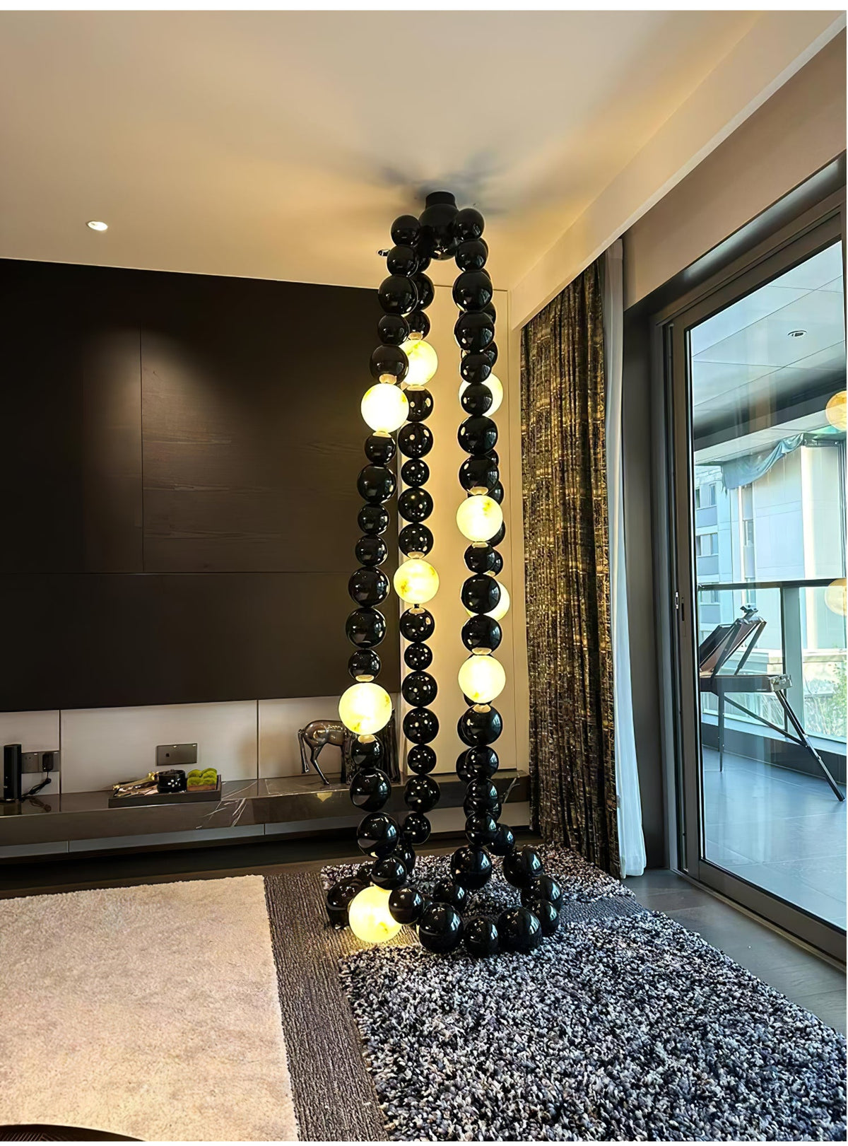 Cosmic Beads Chandelier – Modern LED Pendant Light with Matte Black Spheres