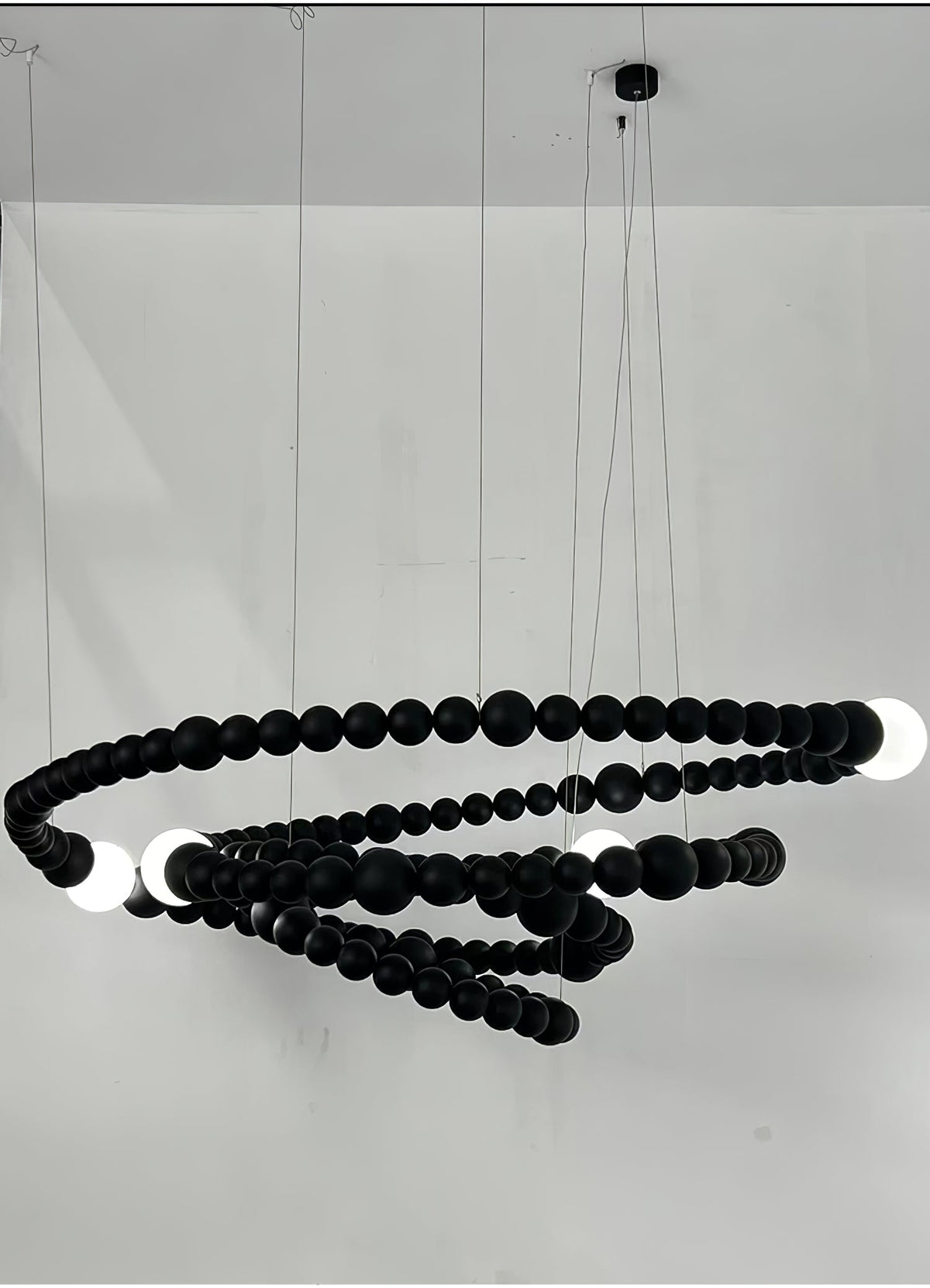 Cosmic Beads Chandelier – Modern LED Pendant Light with Matte Black Spheres