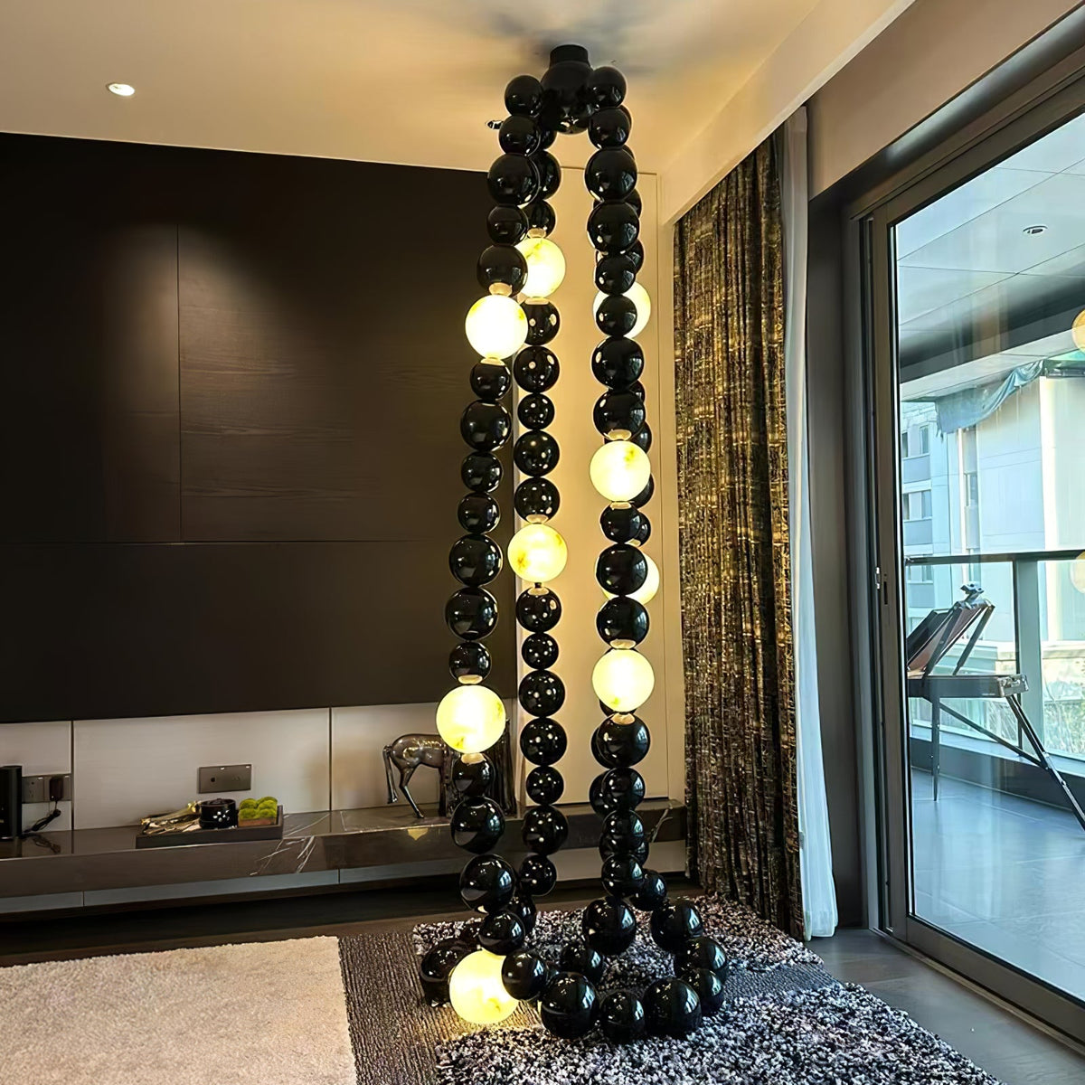 Cosmic Beads Chandelier – Modern LED Pendant Light with Matte Black Spheres