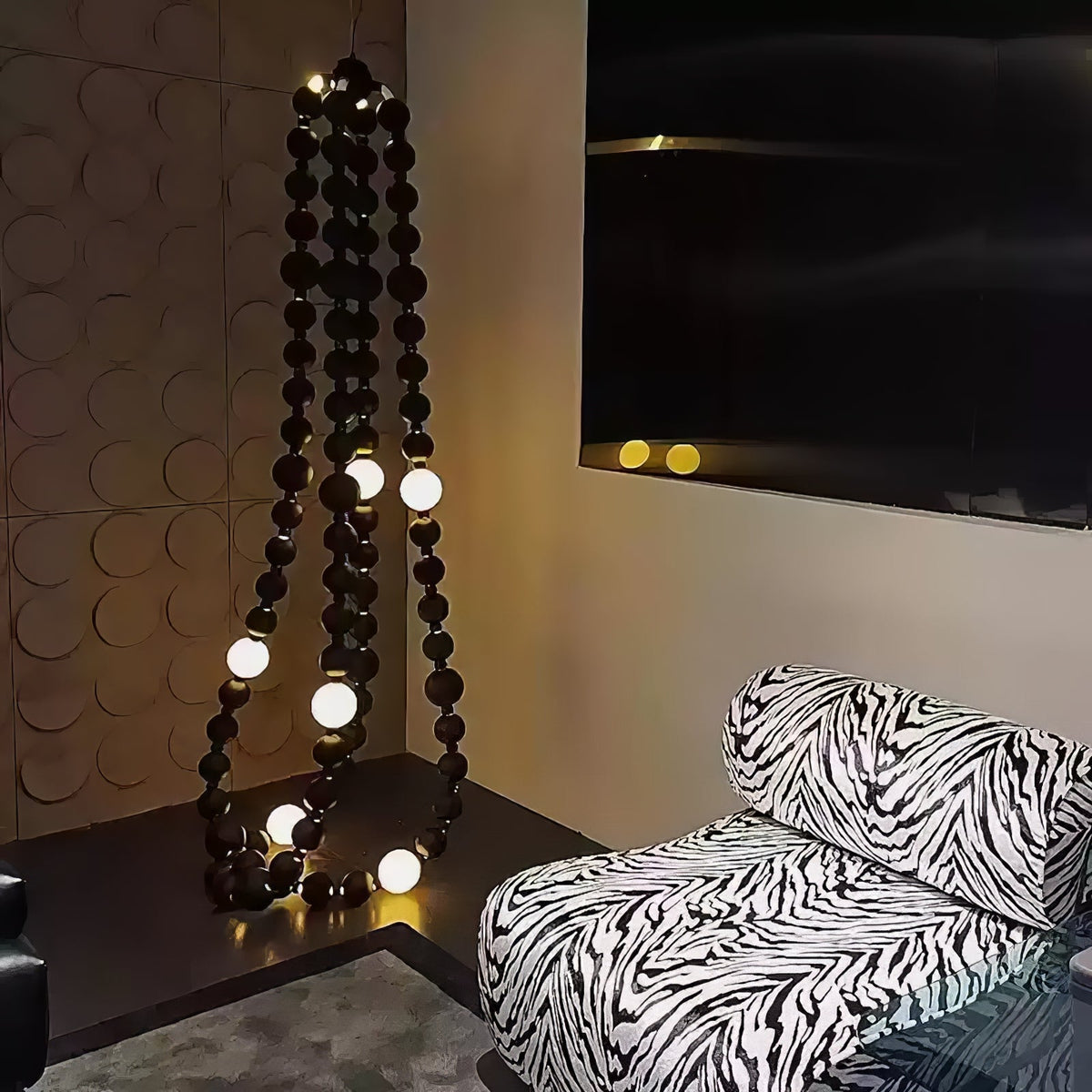 Cosmic Beads Chandelier – Modern LED Pendant Light with Matte Black Spheres