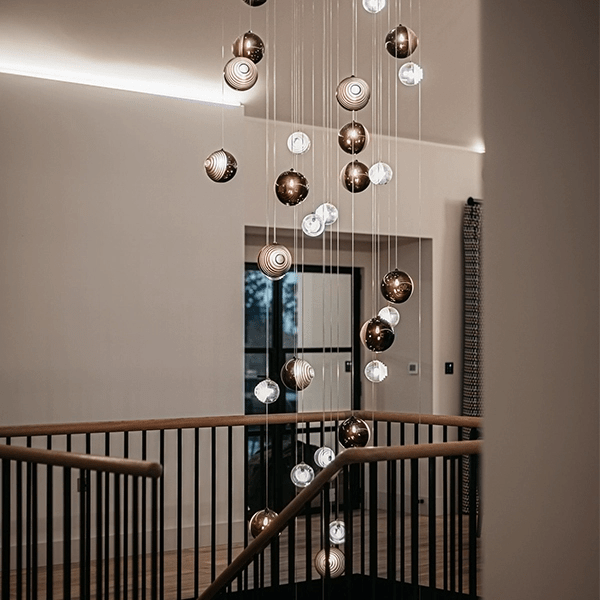 Cosmic Sphere Cascade Chandelier – Modern Glass Pendant Light for Dining Room and Living Room