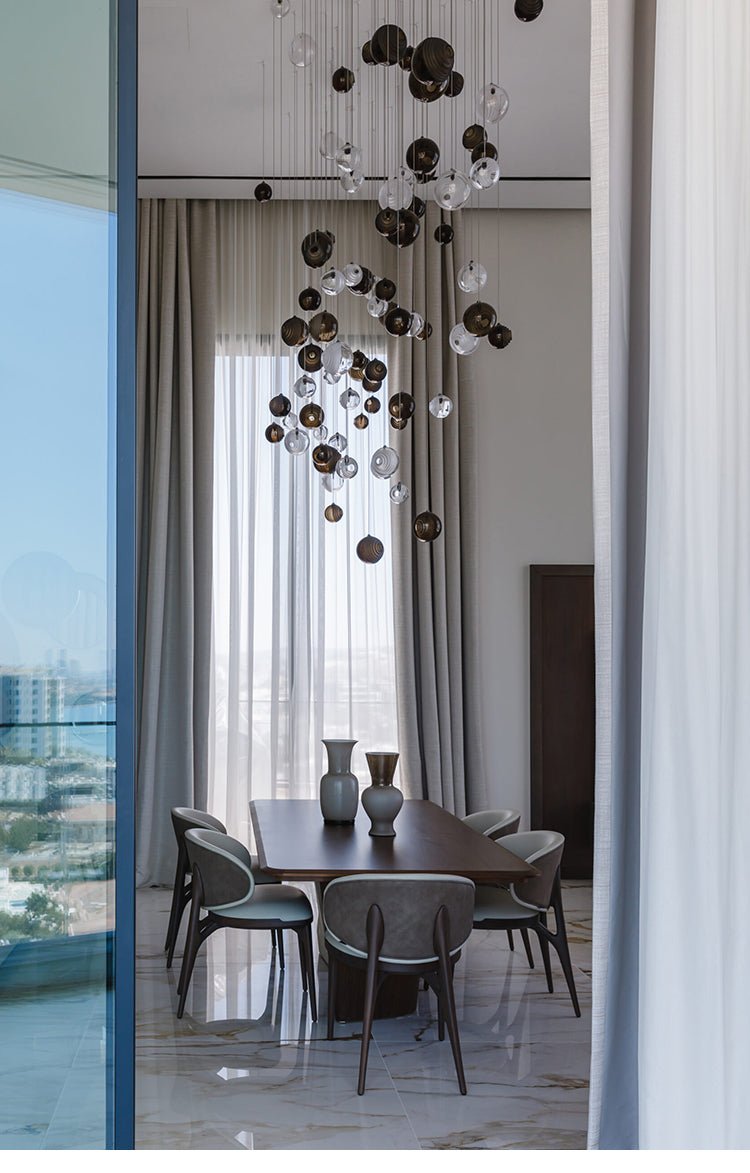 Cosmic Sphere Cascade Chandelier – Modern Glass Pendant Light for Dining Room and Living Room
