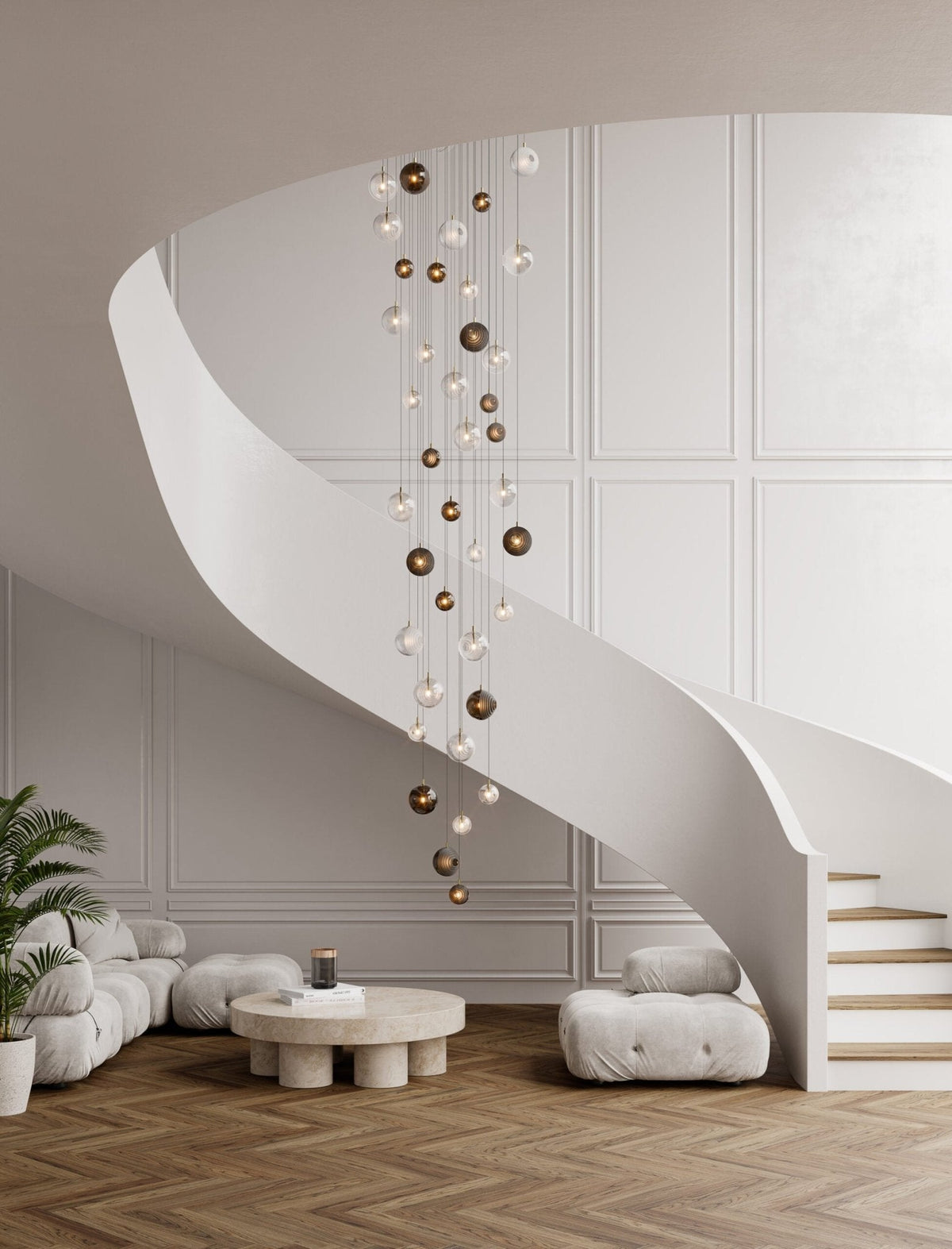 Cosmic Sphere Cascade Chandelier – Modern Glass Pendant Light for Dining Room and Living Room