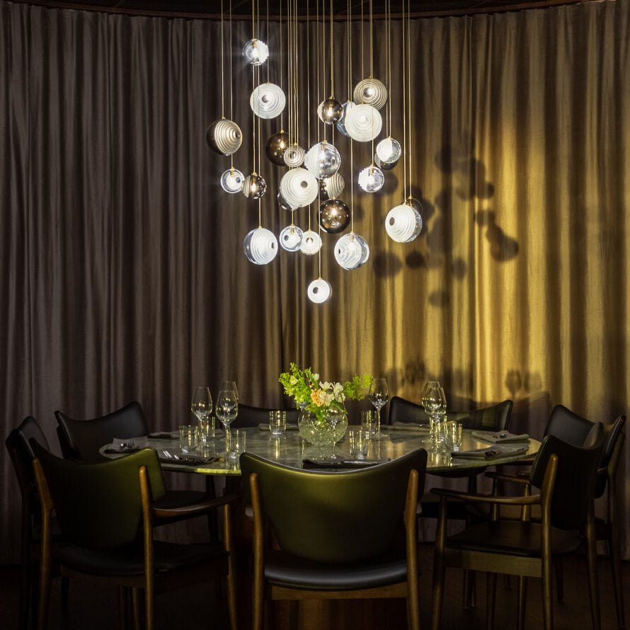 Cosmic Sphere Cascade Chandelier – Modern Glass Pendant Light for Dining Room and Living Room