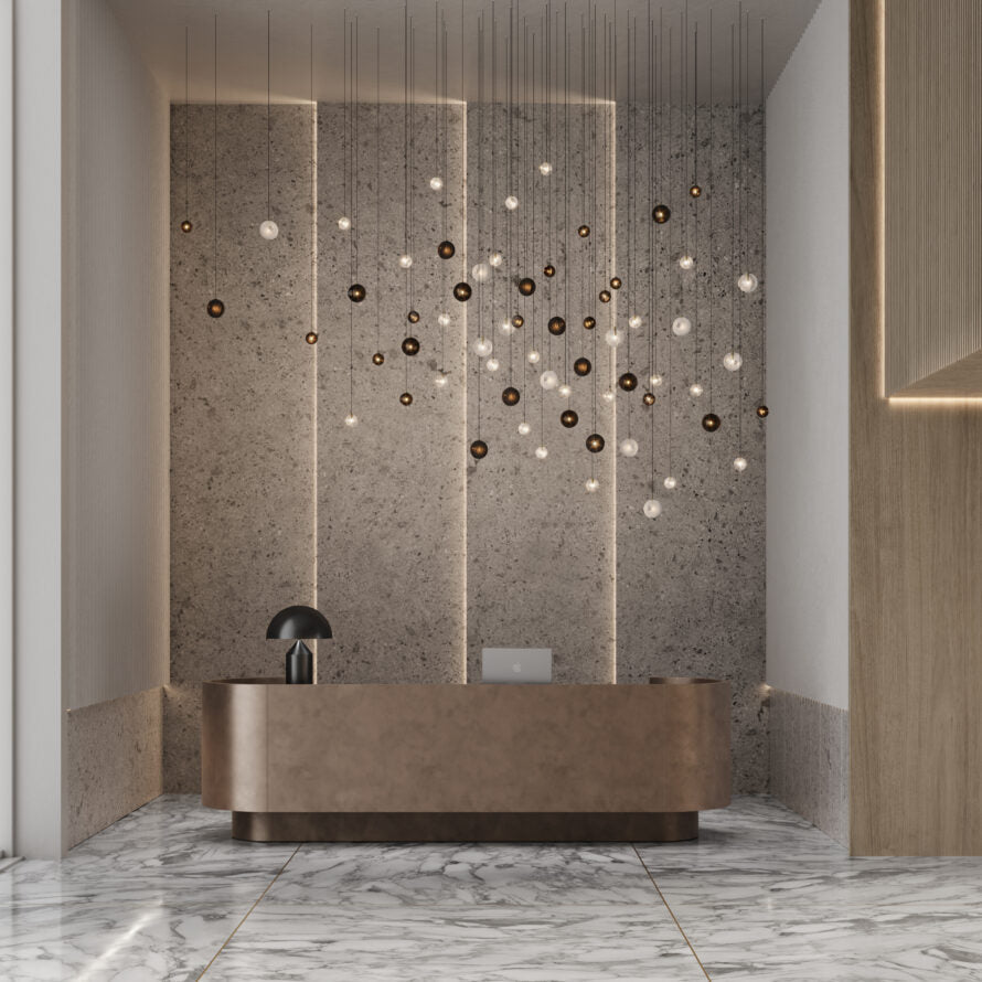 Cosmic Sphere Cascade Chandelier – Modern Glass Pendant Light for Dining Room and Living Room
