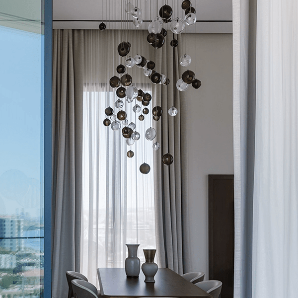 Cosmic Sphere Cascade Chandelier – Modern Glass Pendant Light for Dining Room and Living Room