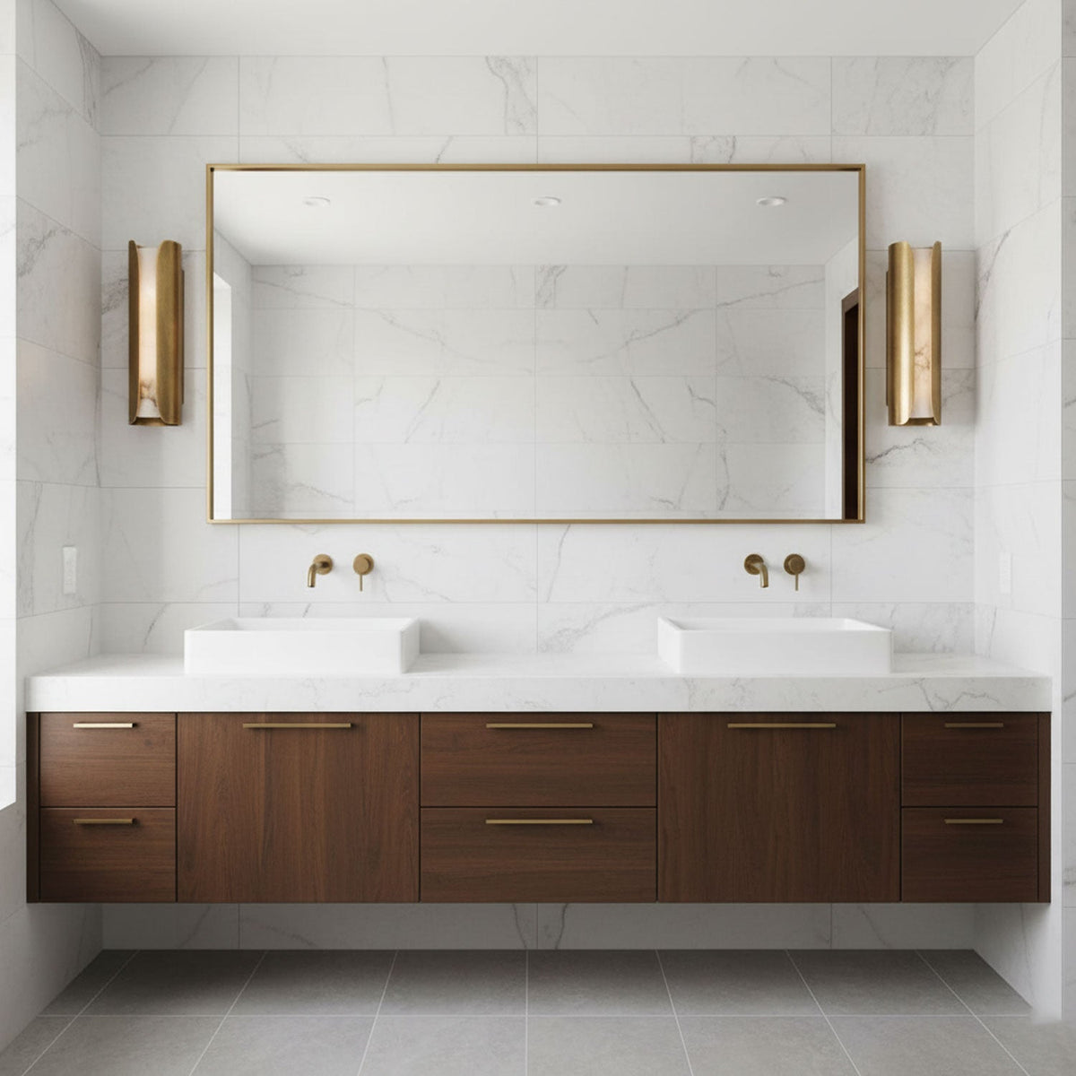 Cradled Alabaster Wall Sconce in Aged Gold | Modern LED Wall Light