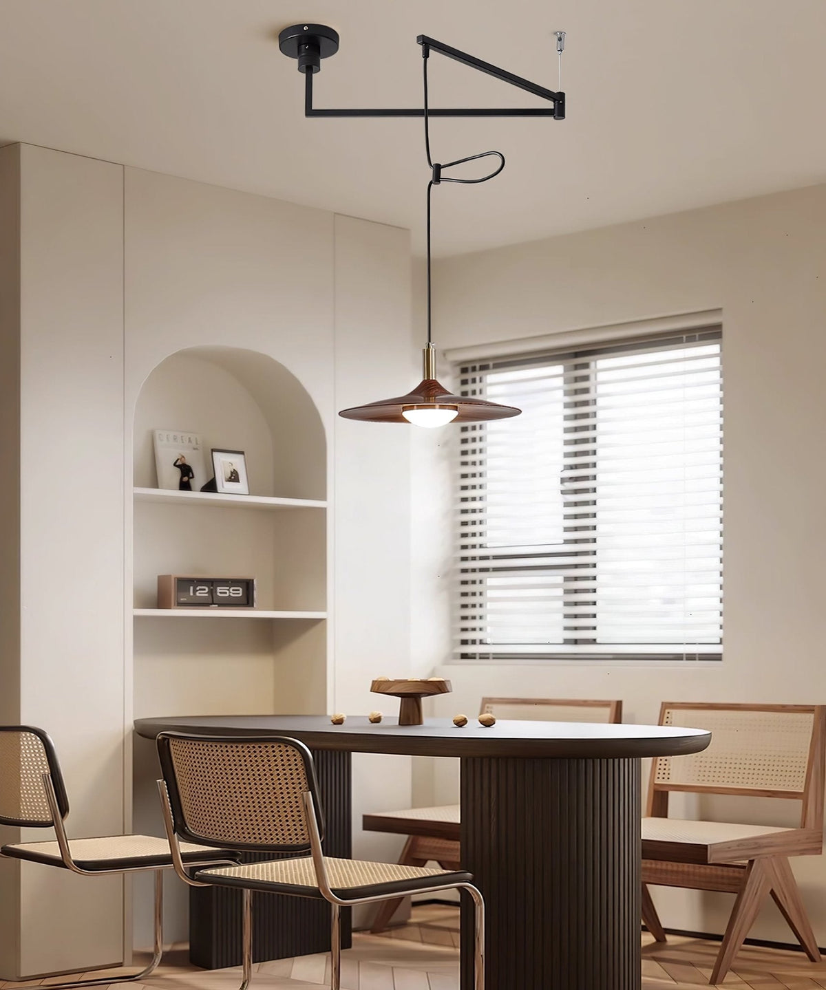 Crane Swing Arm Pendant Light – Modern LED Pendant Lamp with Brass Accents
