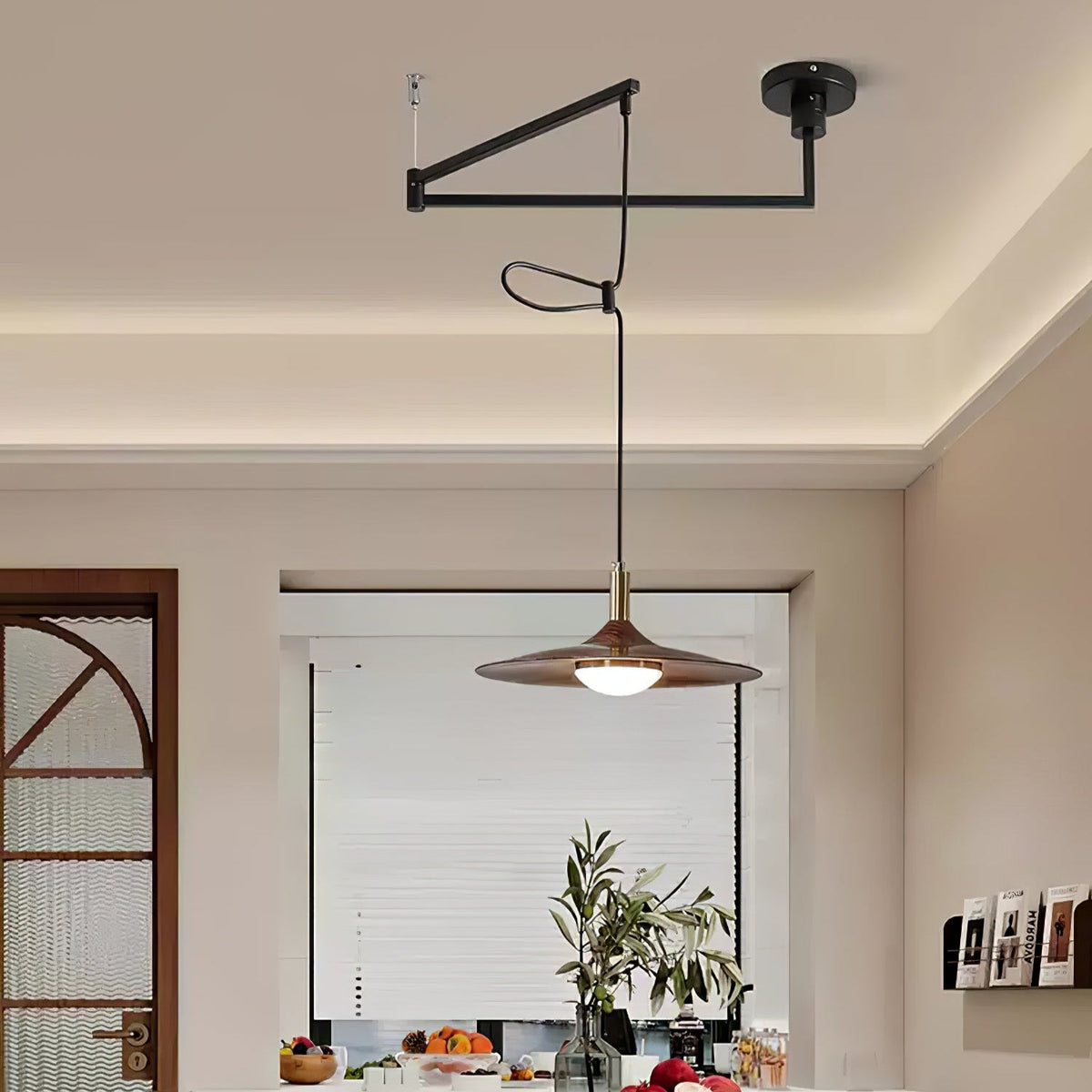 Crane Swing Arm Pendant Light – Modern LED Pendant Lamp with Brass Accents