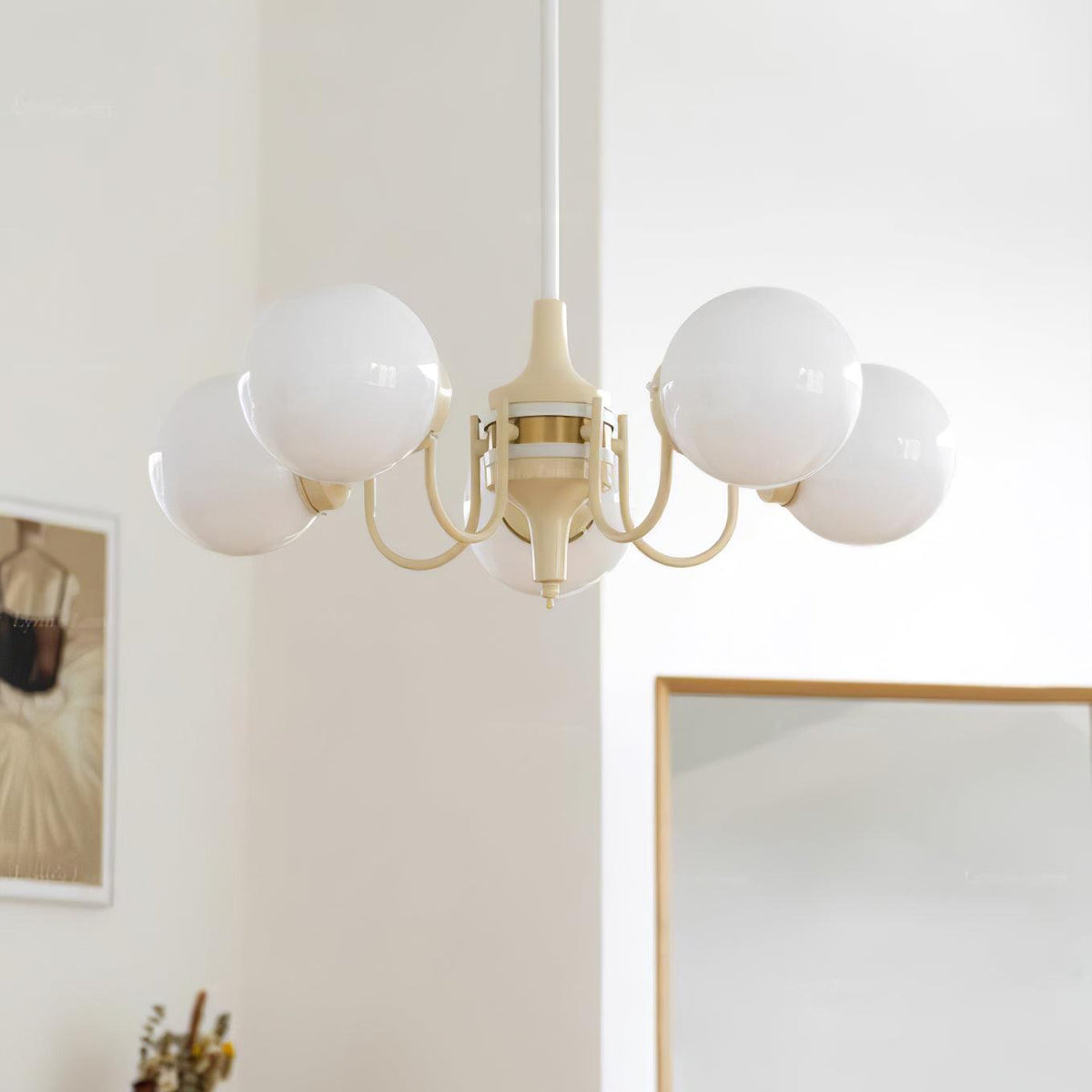 Cream Glass Ball Chandelier Modern Globe Pendant Light for Dining Room