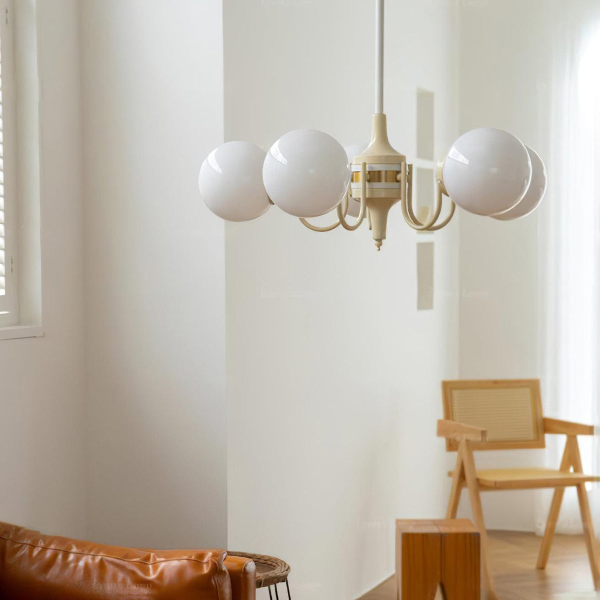 Cream Glass Ball Chandelier Modern Globe Pendant Light for Dining Room
