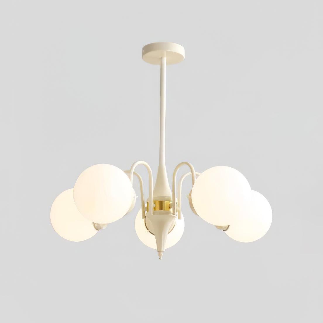 Cream Glass Ball Chandelier Modern Globe Pendant Light for Dining Room