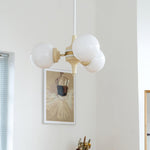 Cream Glass Ball Chandelier Modern Globe Pendant Light for Dining Room