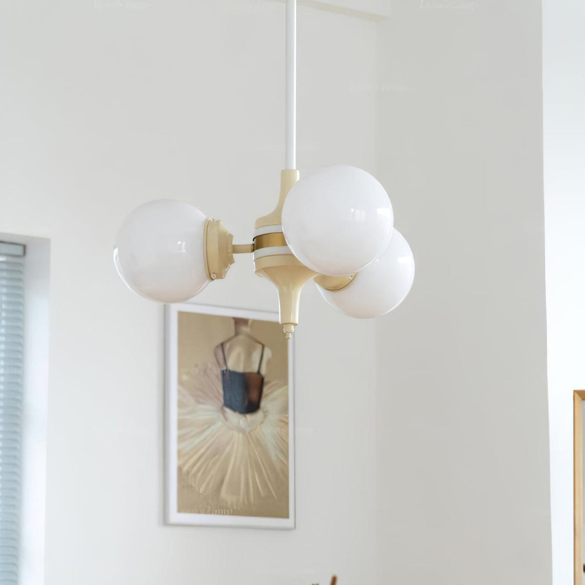 Cream Glass Ball Chandelier Modern Globe Pendant Light for Dining Room