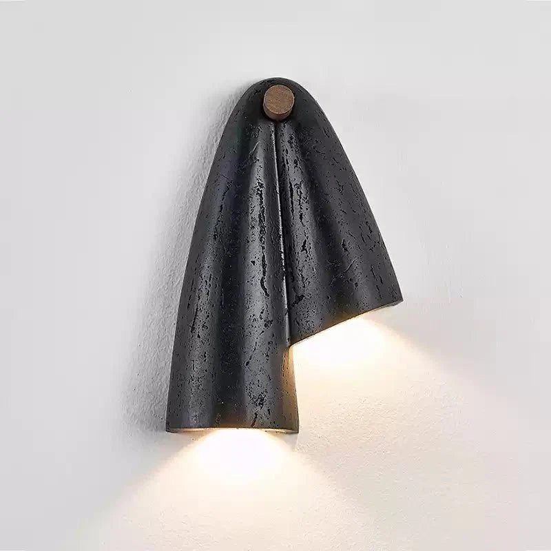 Creska Sculptural Wall Sconce in Black Travertine and Walnut