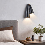 Creska Sculptural Wall Sconce in Black Travertine and Walnut