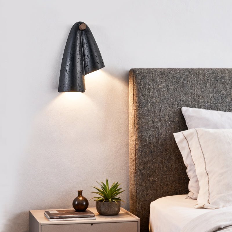 Creska Sculptural Wall Sconce in Black Travertine and Walnut