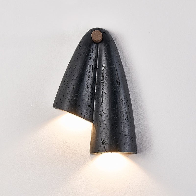 Creska Sculptural Wall Sconce in Black Travertine and Walnut