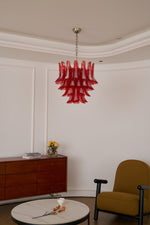 Crimson Glass Petals Chandelier – Murano Style Modern Chandelier for Dining Room and Living Room