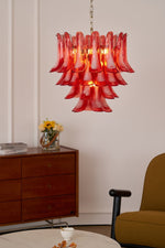 Crimson Glass Petals Chandelier – Murano Style Modern Chandelier for Dining Room and Living Room