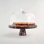 Crimson Marquina Marble Pedestal Tray – Sculptural Tabletop Decor