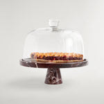 Crimson Marquina Marble Pedestal Tray – Sculptural Tabletop Decor
