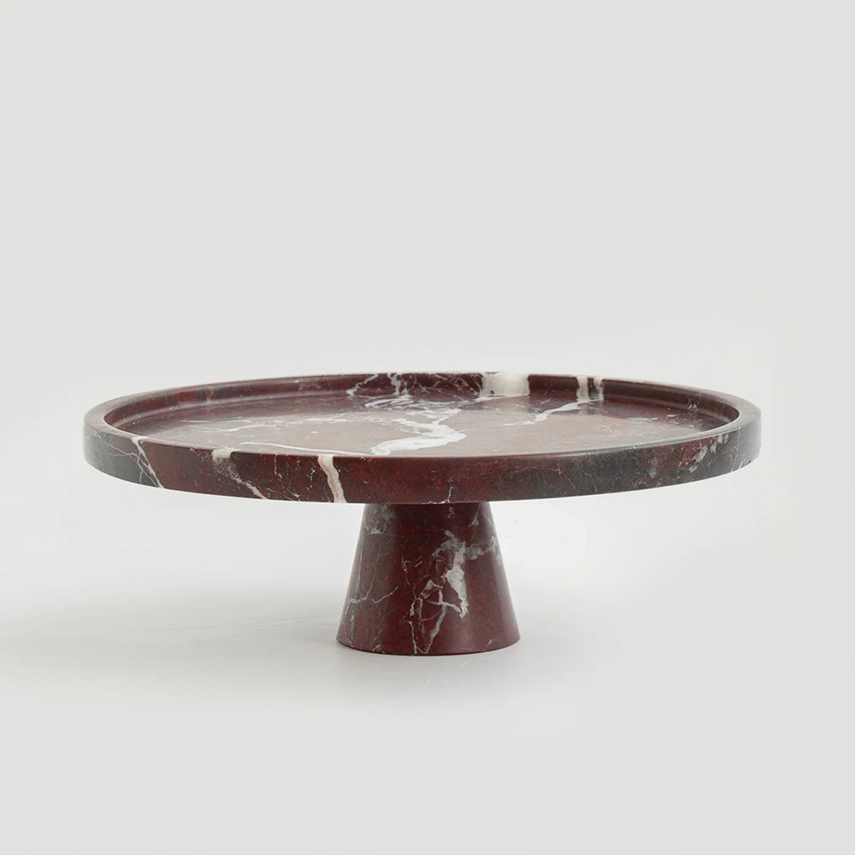 Crimson Marquina Marble Pedestal Tray – Sculptural Tabletop Decor