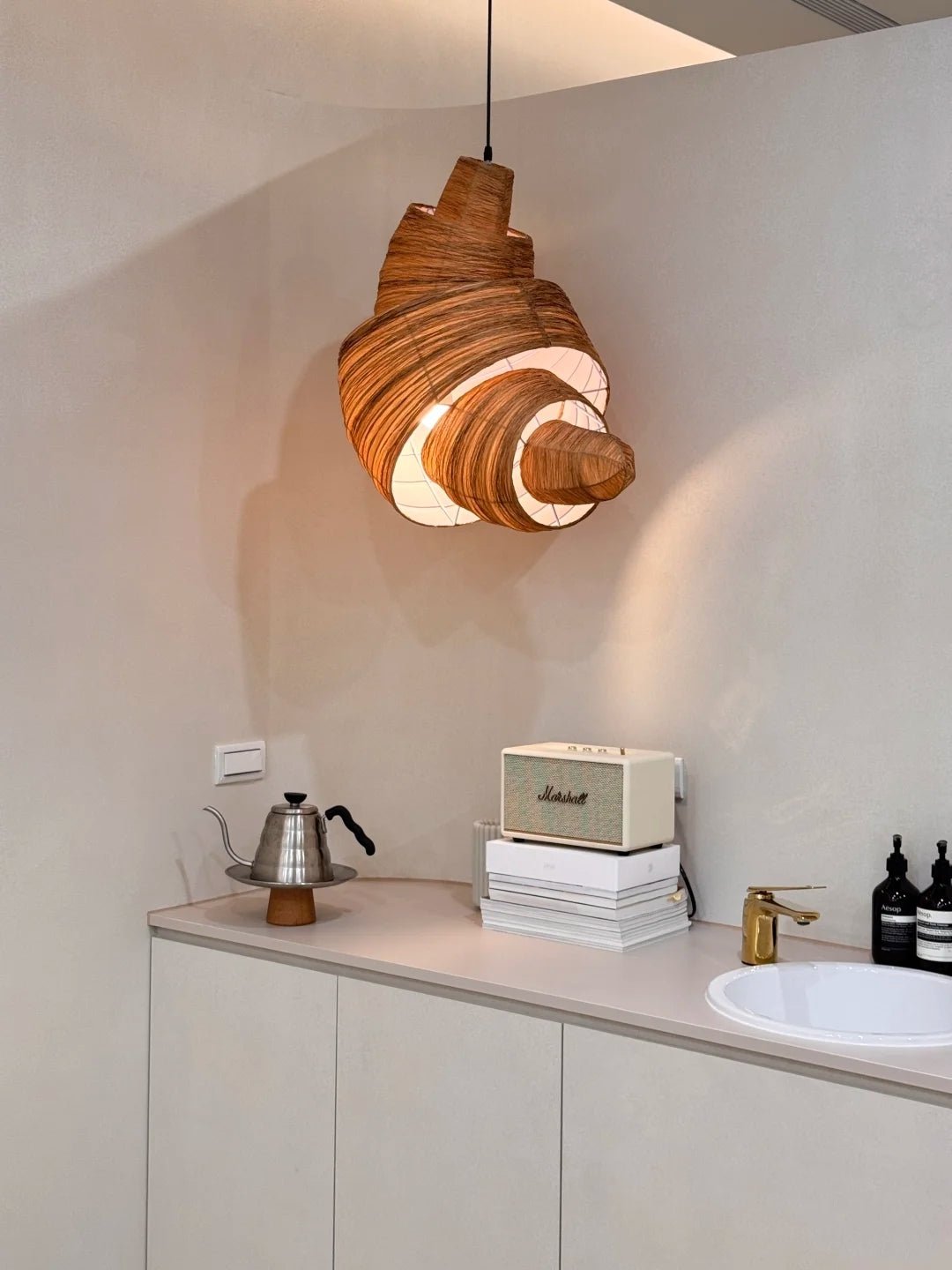 Croissant Fabric Pendant Light – Sculptural Beige Pendant for Modern Interiors
