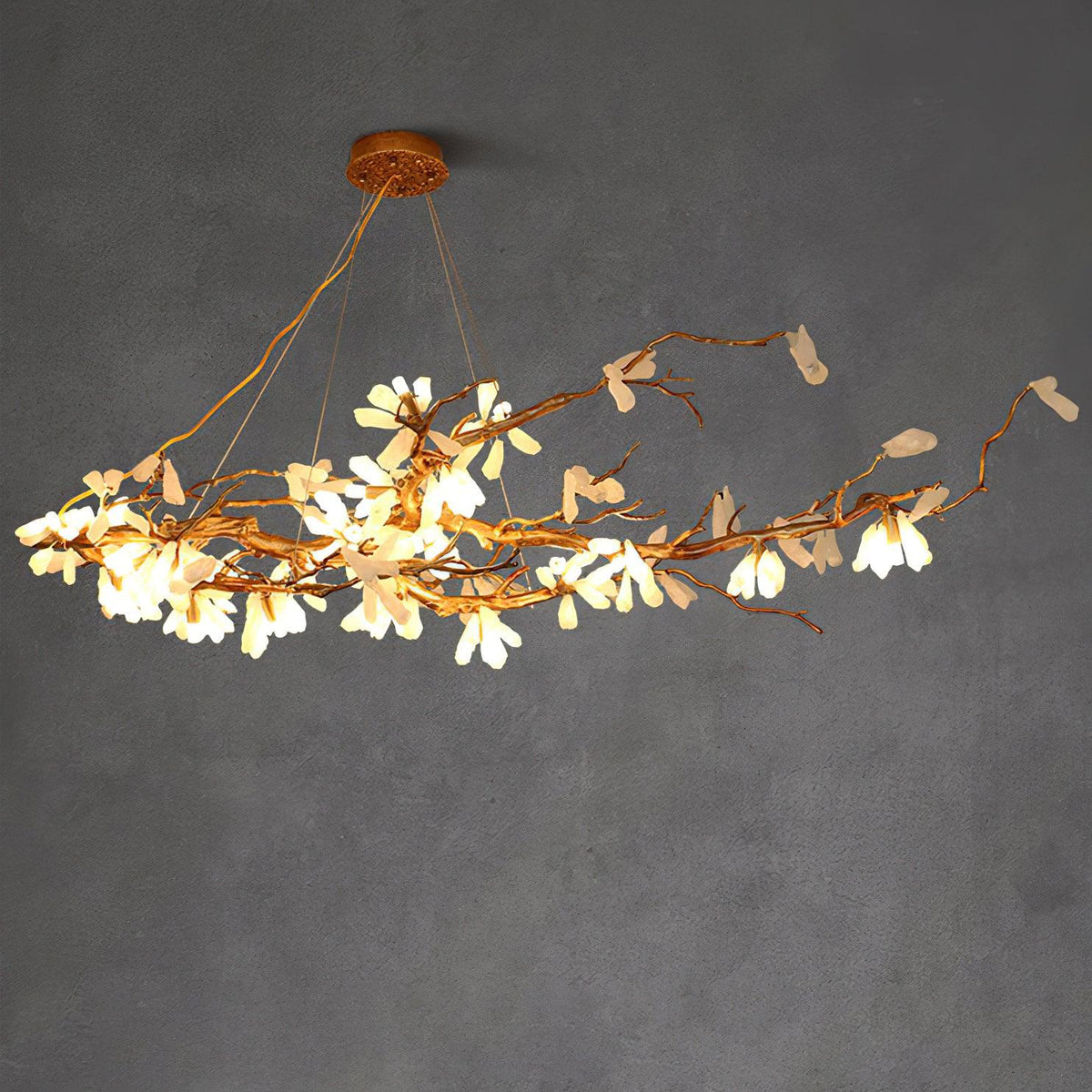 Crushed Stone Chandelier in Natural White with Brass Accents