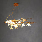 Crushed Stone Chandelier in Natural White with Brass Accents