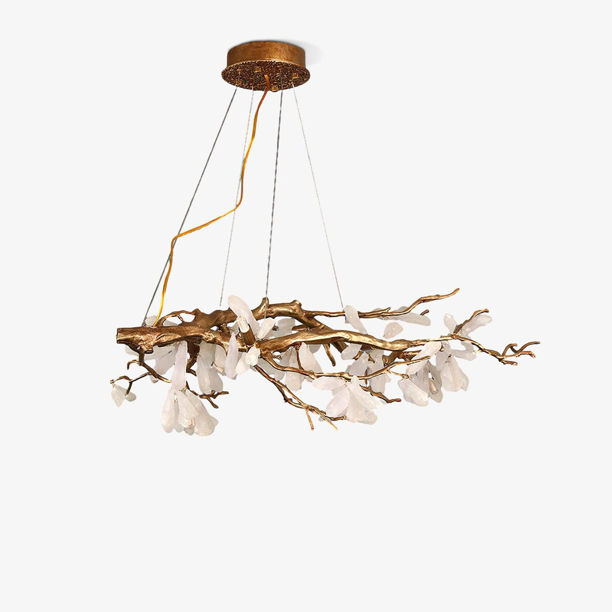 Crushed Stone Chandelier in Natural White with Brass Accents