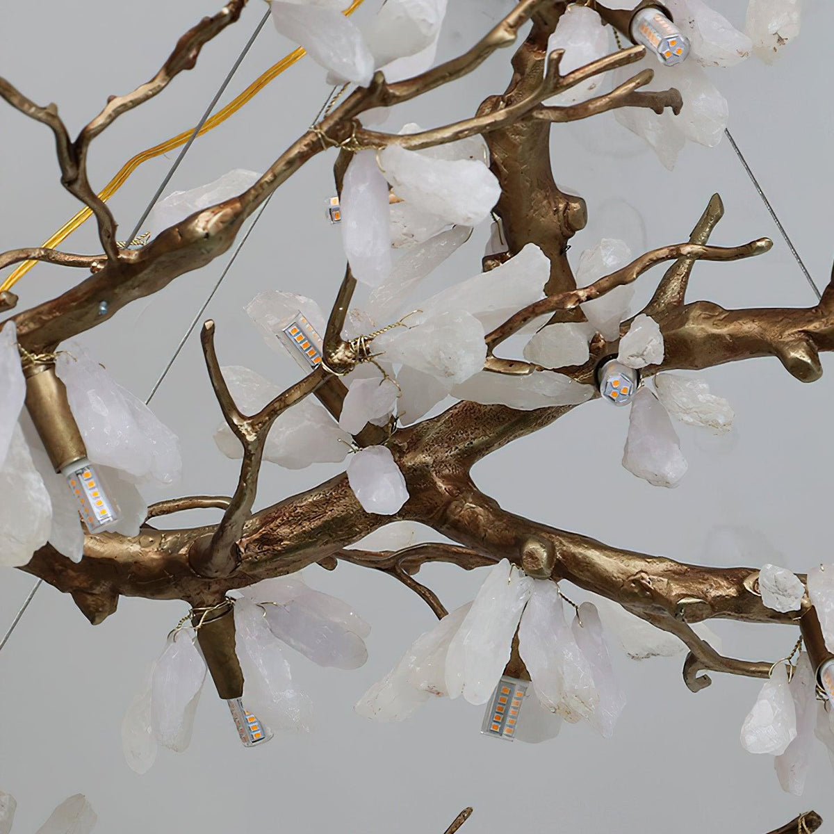 Crushed Stone Chandelier in Natural White with Brass Accents
