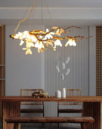 Crushed Stone Chandelier in Natural White with Brass Accents