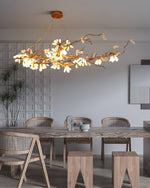 Crushed Stone Chandelier in Natural White with Brass Accents