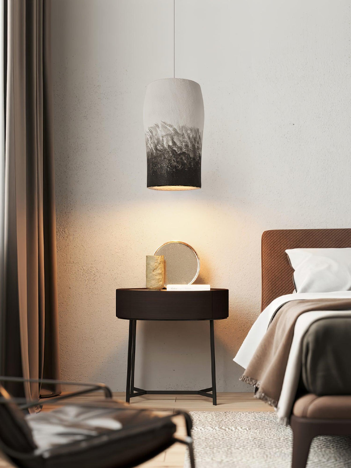 Crust Thin Pendant Light — Sculptural Wabi-Sabi Ceiling Lamp in Grey