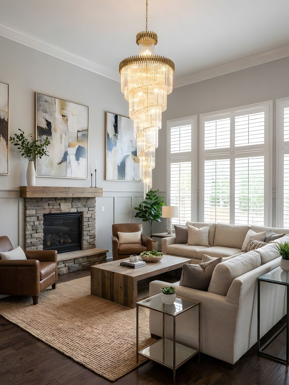 Crystal Spiral Chandelier – Modern Gold Crystal Statement Light for Grand Interiors