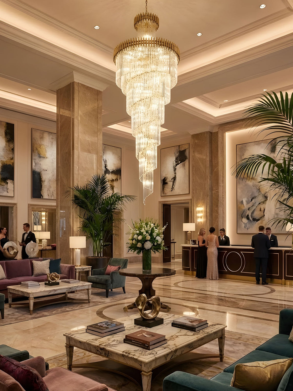 Crystal Spiral Chandelier – Modern Gold Crystal Statement Light for Grand Interiors