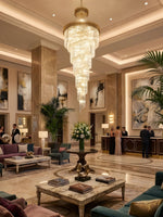 Crystal Spiral Chandelier – Modern Gold Crystal Statement Light for Grand Interiors