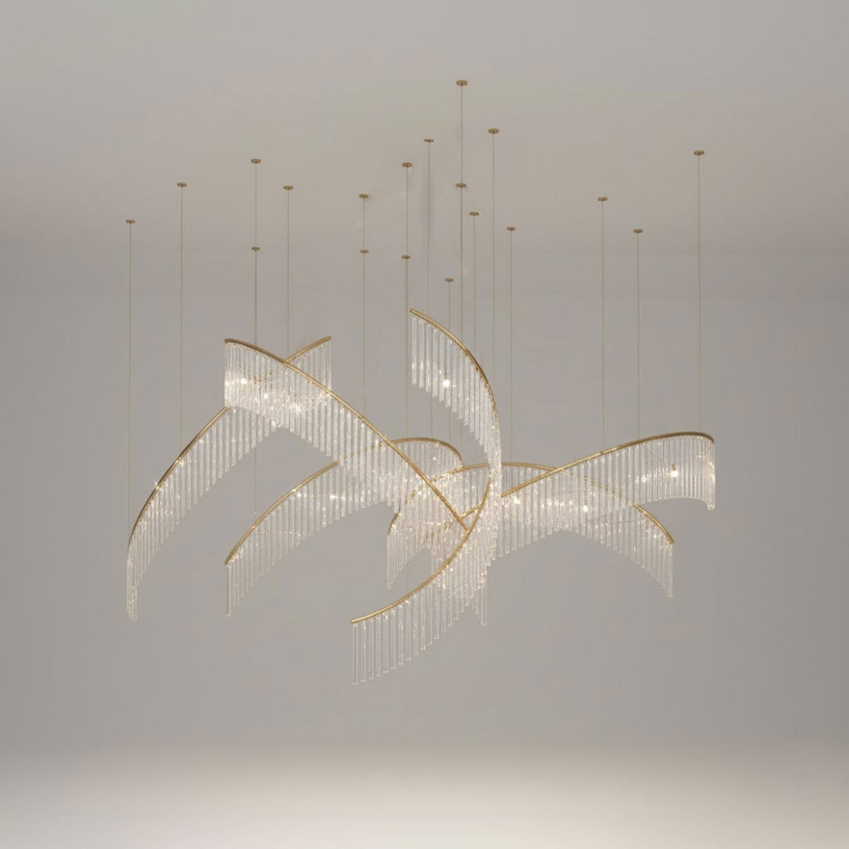 Rivella Cascade Fringe Chandelier — Crystal Glass & Gold LED Pendant Light
