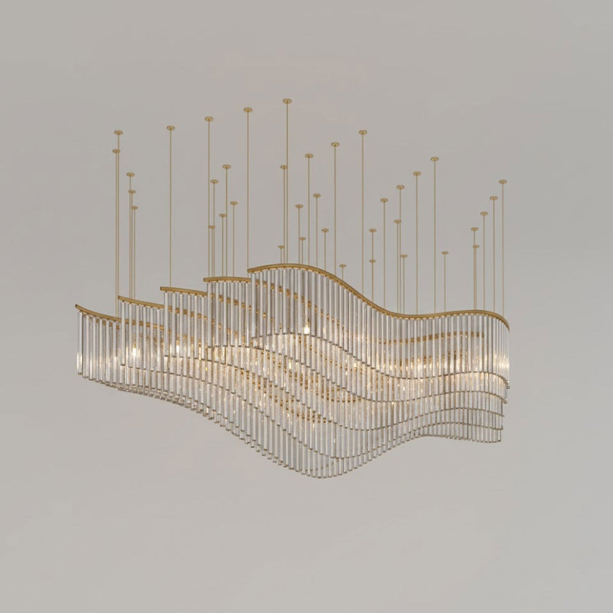 Rivella Cascade Fringe Chandelier — Crystal Glass & Gold LED Pendant Light