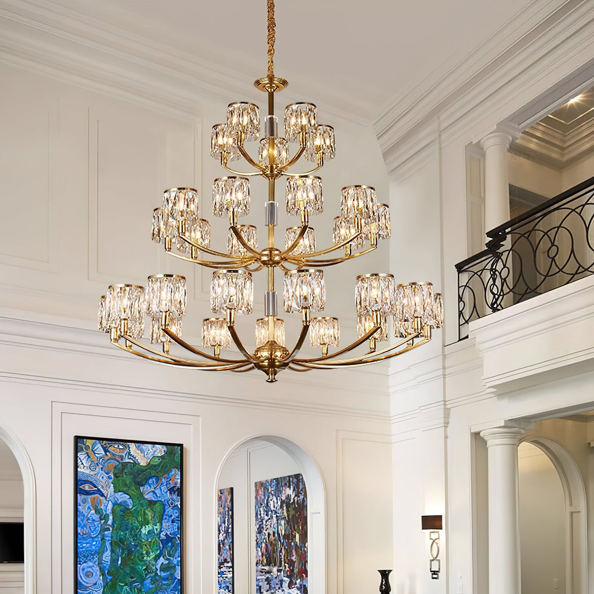 crystal-column-brass-chandelier