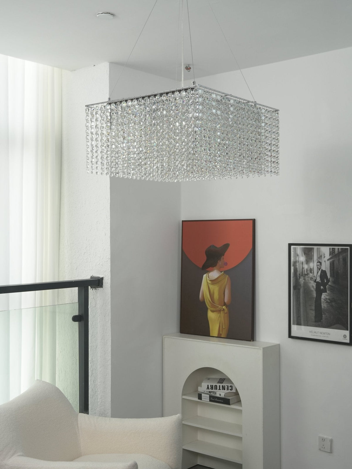 Crystal Frame Chandelier – Modern Geometric Pendant Light for Dining Room and Living Room