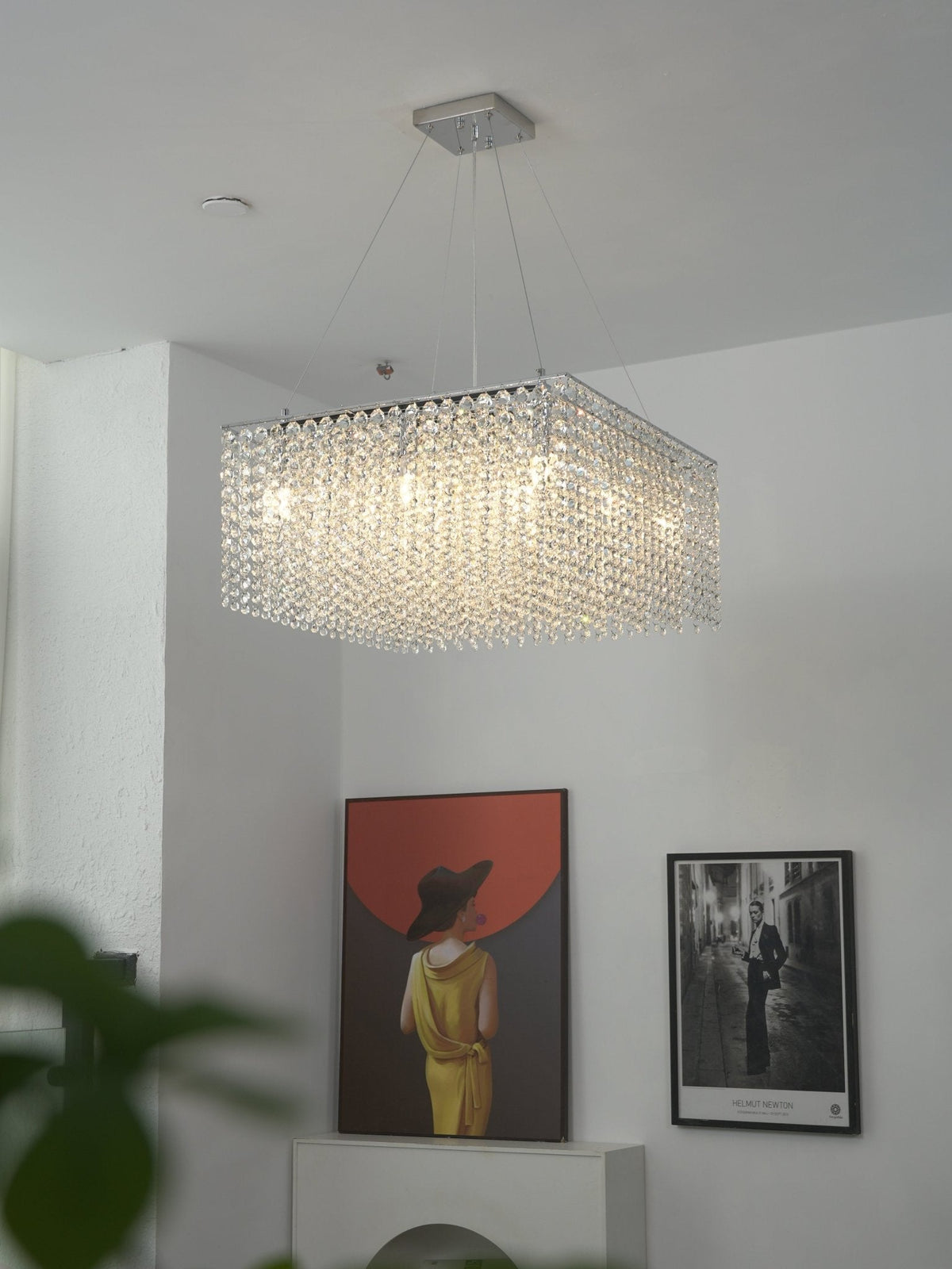 Crystal Frame Chandelier – Modern Geometric Pendant Light for Dining Room and Living Room
