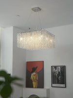 Crystal Frame Chandelier – Modern Geometric Pendant Light for Dining Room and Living Room