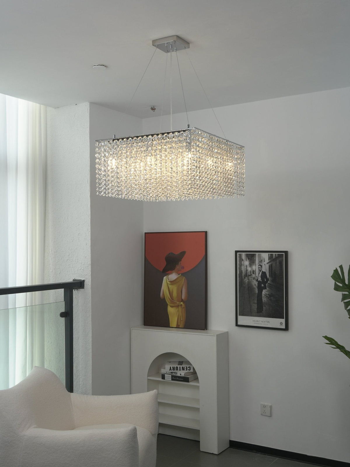Crystal Frame Chandelier – Modern Geometric Pendant Light for Dining Room and Living Room