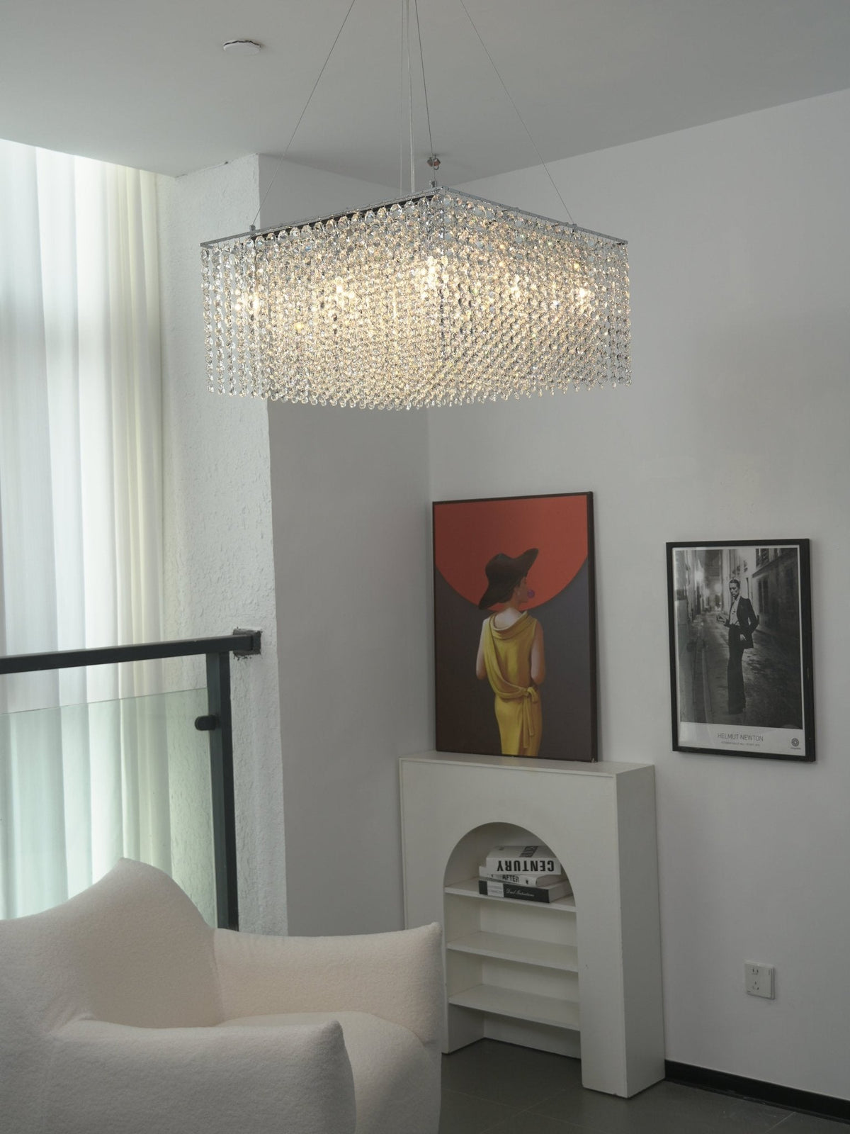 Crystal Frame Chandelier – Modern Geometric Pendant Light for Dining Room and Living Room