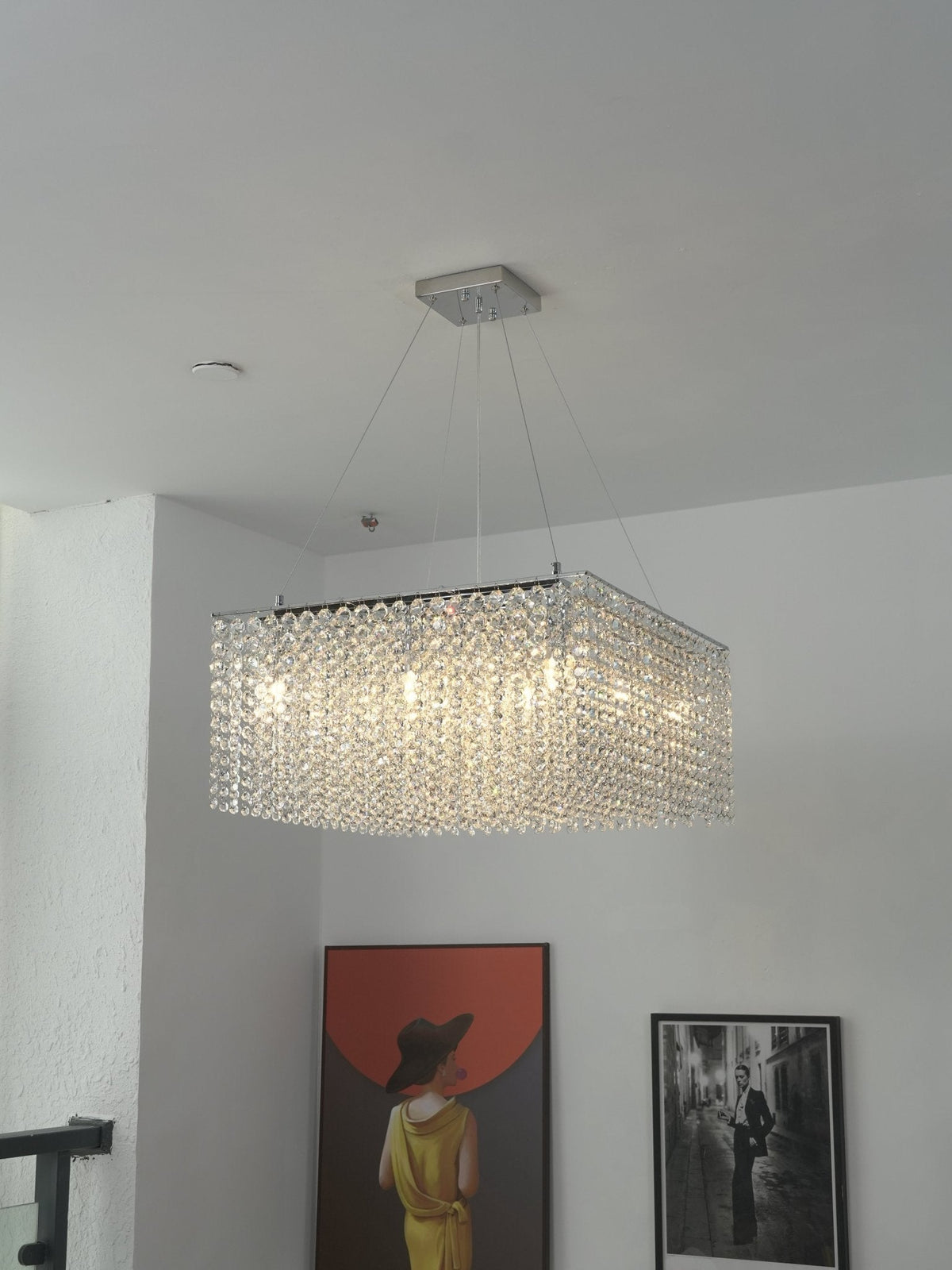 Crystal Frame Chandelier – Modern Geometric Pendant Light for Dining Room and Living Room