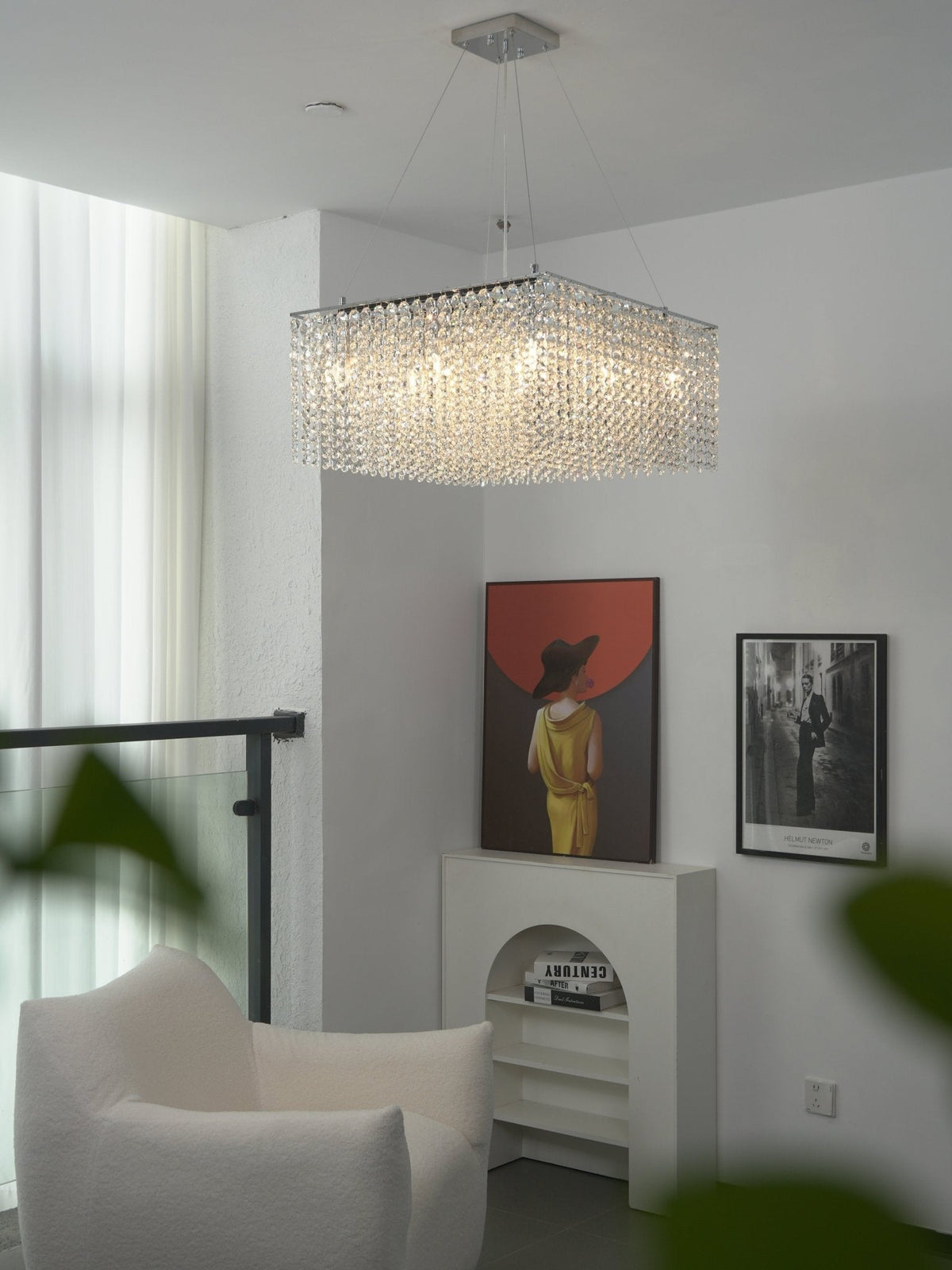 Crystal Frame Chandelier – Modern Geometric Pendant Light for Dining Room and Living Room