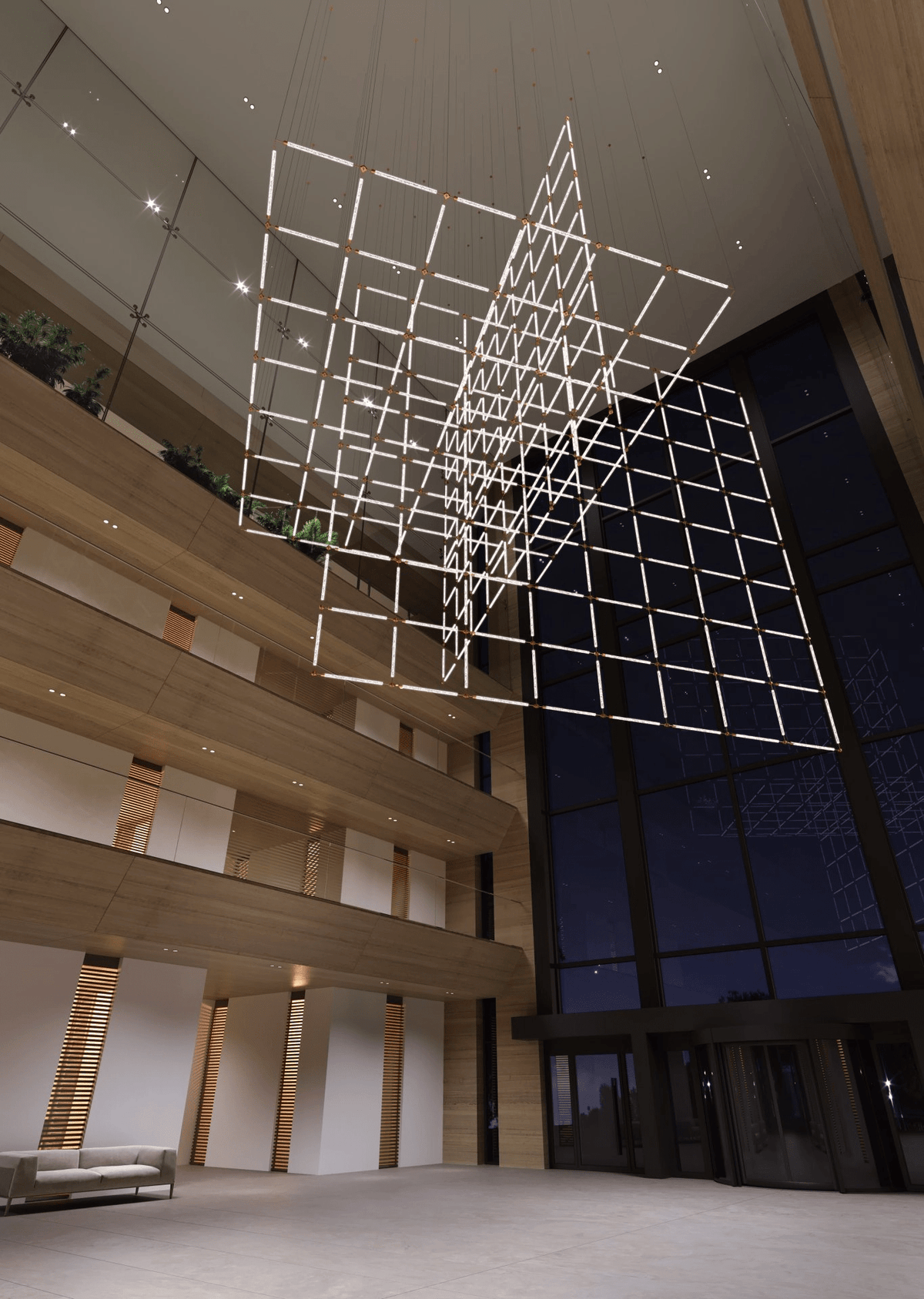 Crystal Grid Custom Chandelier – Bespoke LED Pendant for Modern Interiors