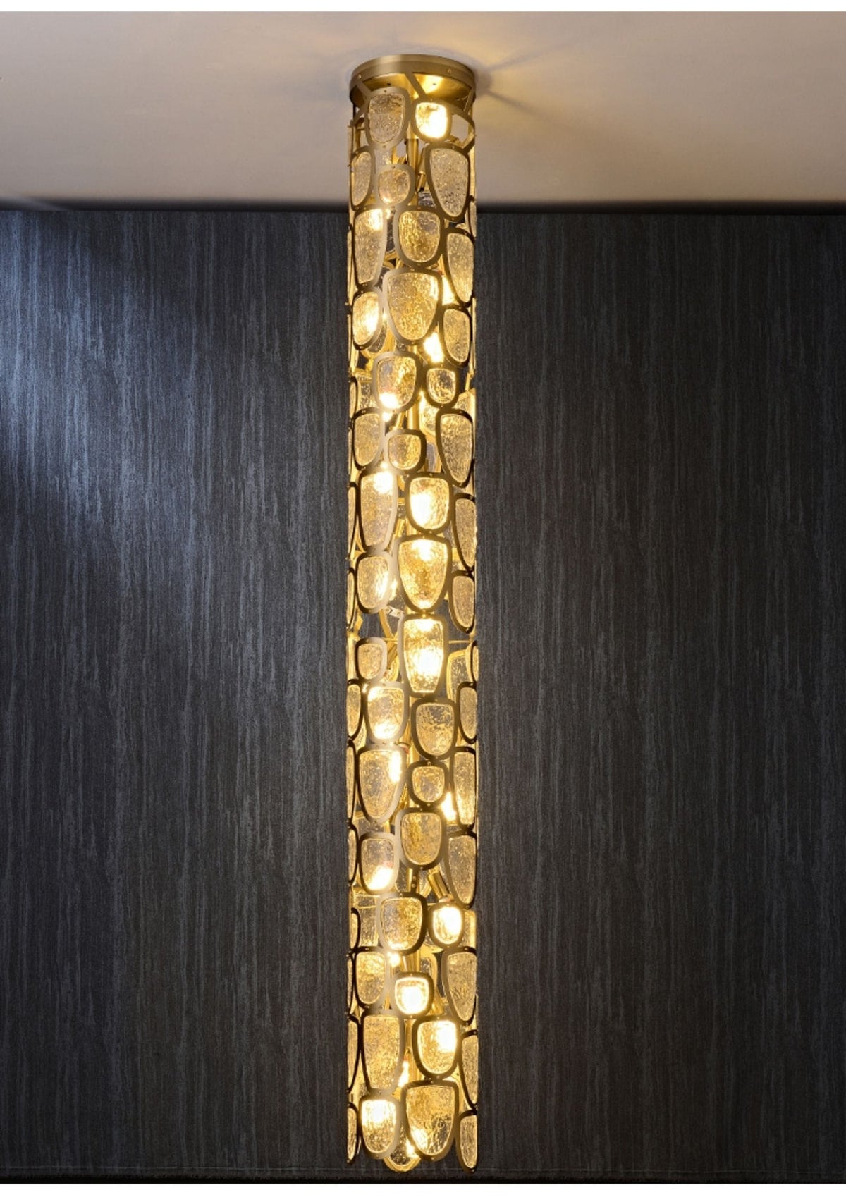 Crystal Mosaic Column Chandelier | Modern Crystal Pendant Light for Dining Room & Foyer